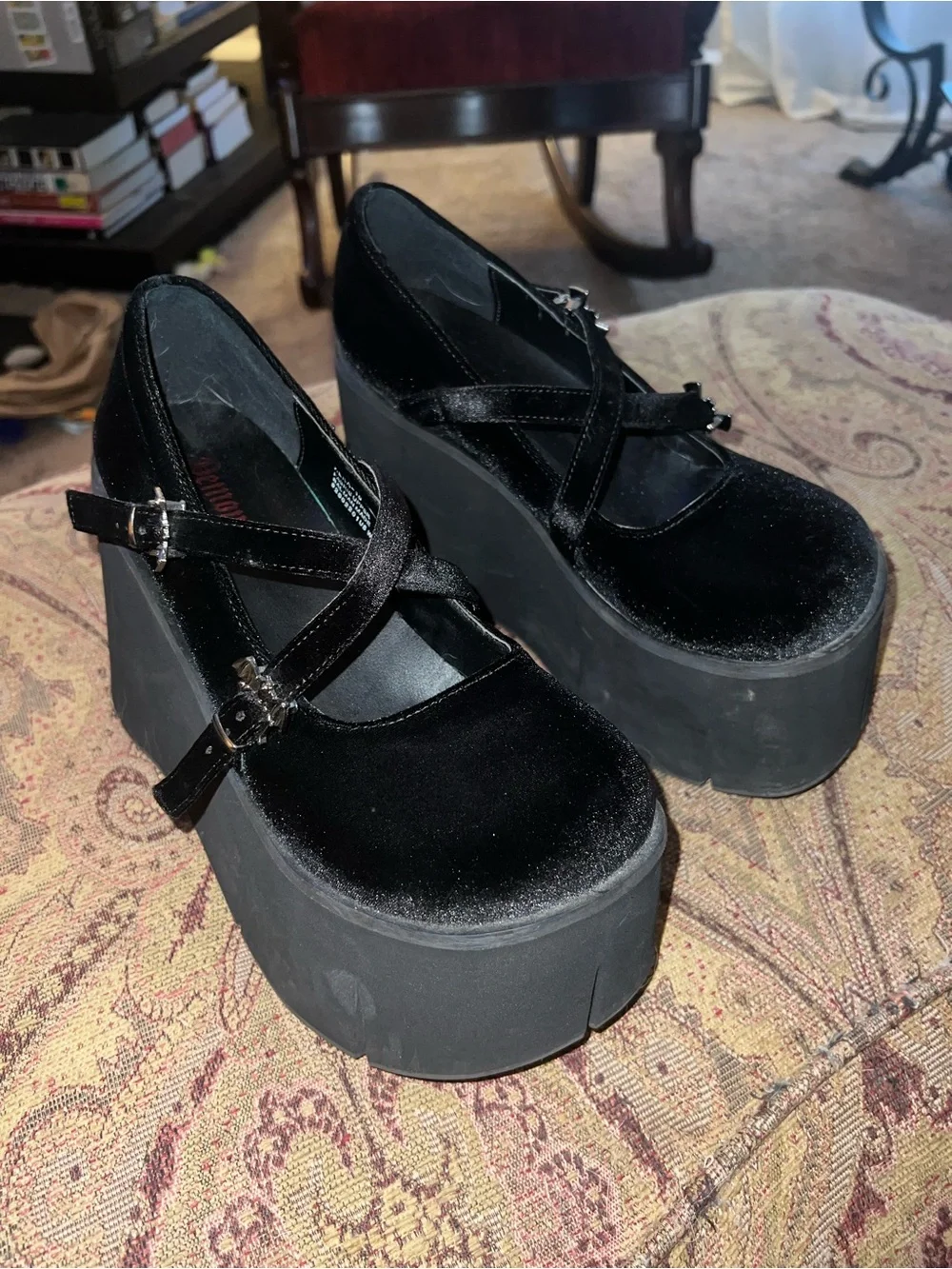 Demonia Black Velvet Mary Jane Platform Heels size 8